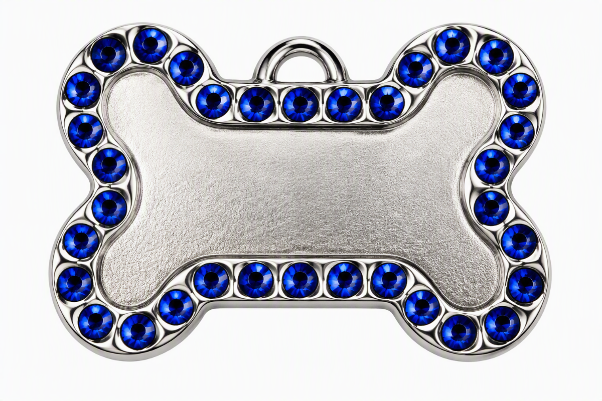 Dije Placa Mascota Hueso Brillantes 40mm