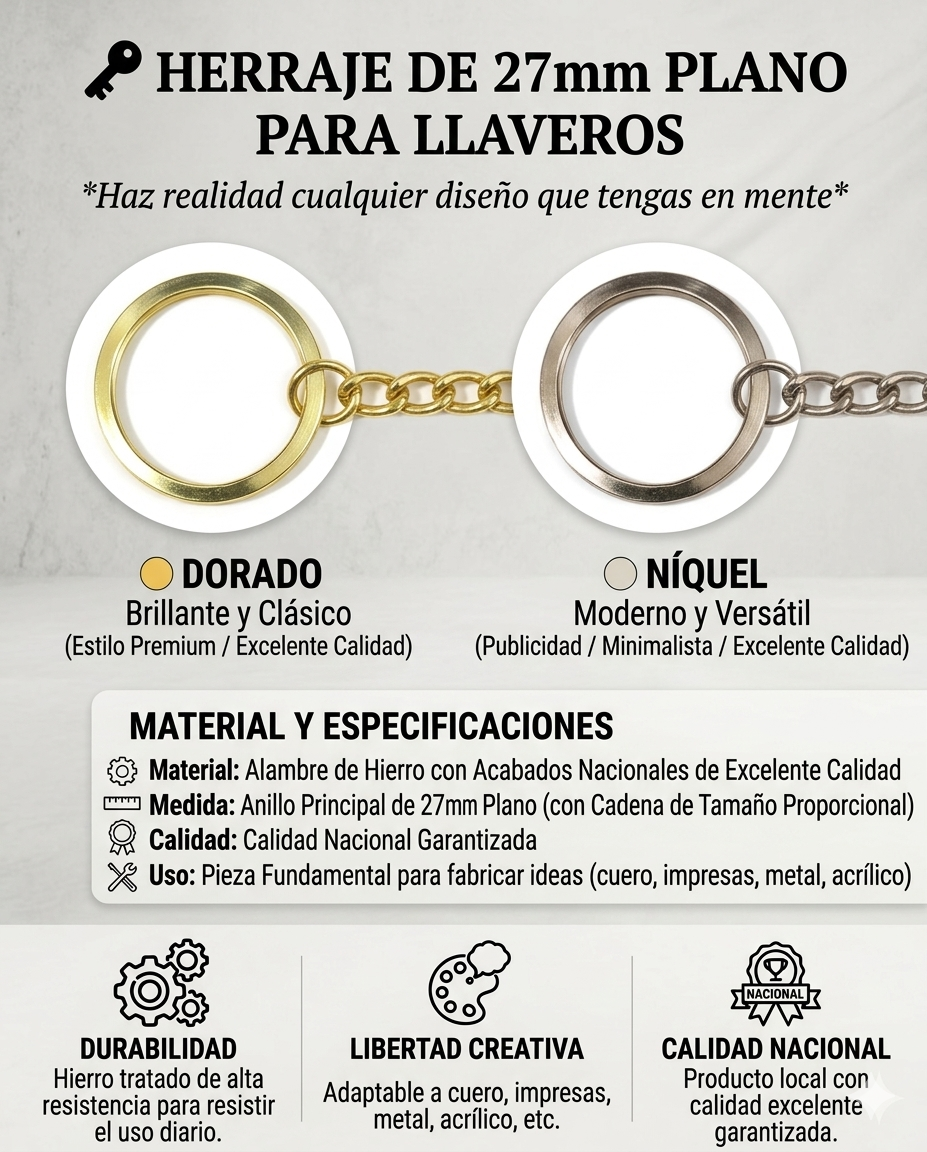 Herraje Llavero Plano 27mm HL Dorado