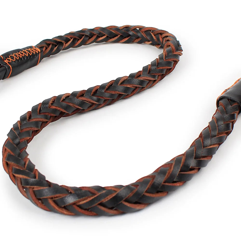 Correa de cuero para perros grandes. Correa de cuero trenzado resistente con resorte amortiguador. Cuerda de tracción para mascotas.