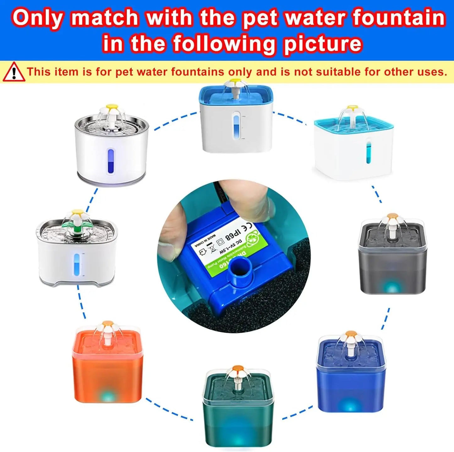 Bomba de agua con luz LED, motor de repuesto para fuente de agua para gatos, dispensador de bebederos con forma de flor, accesorios para mascotas, enchufe USB.