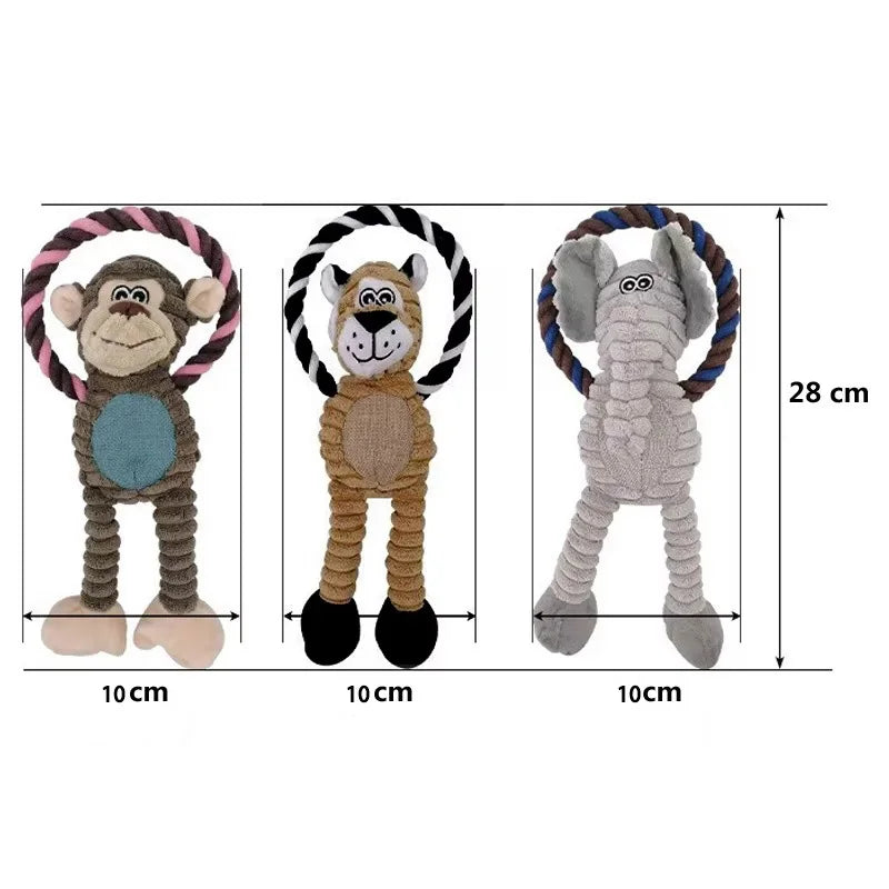 Juguetes de peluche para perros, juguetes de animales con sonido, juguetes masticables con forma de león, elefante y mono para mascotas, juguete interactivo para la limpieza dental, entrenamiento para mascotas, antimordeduras.