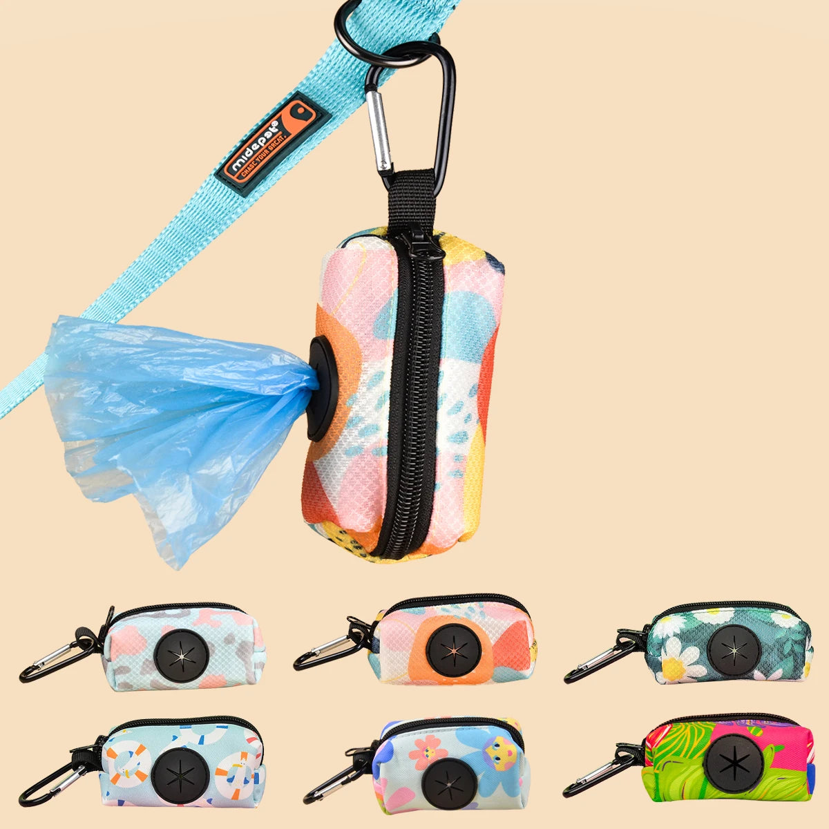 1 dispensador de bolsas para excrementos de perro con diseño colorido y duradero, para sujetar a la correa del perro (sin bolsas ni correa).