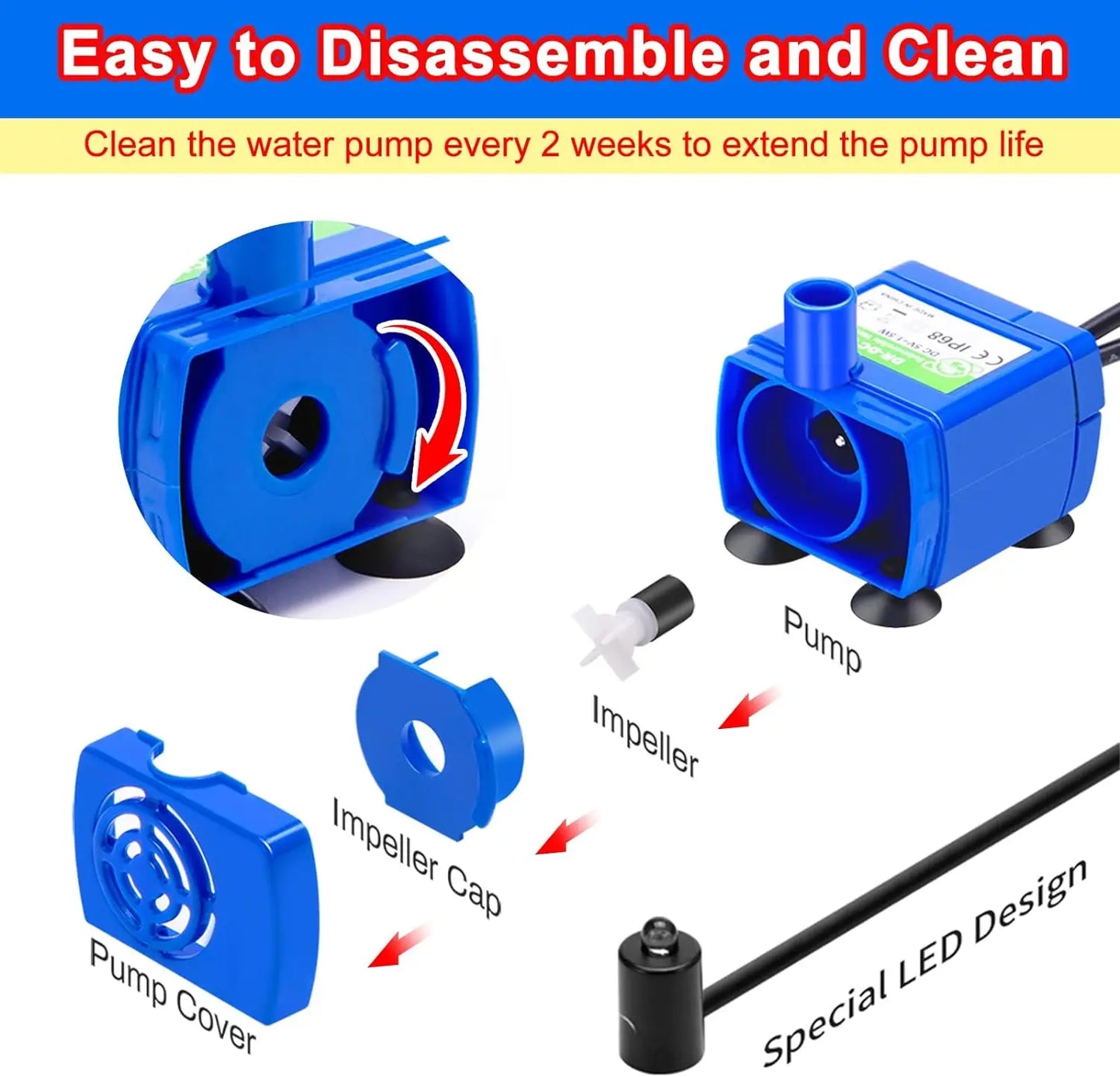 Bomba de agua con luz LED, motor de repuesto para fuente de agua para gatos, dispensador de bebederos con forma de flor, accesorios para mascotas, enchufe USB.