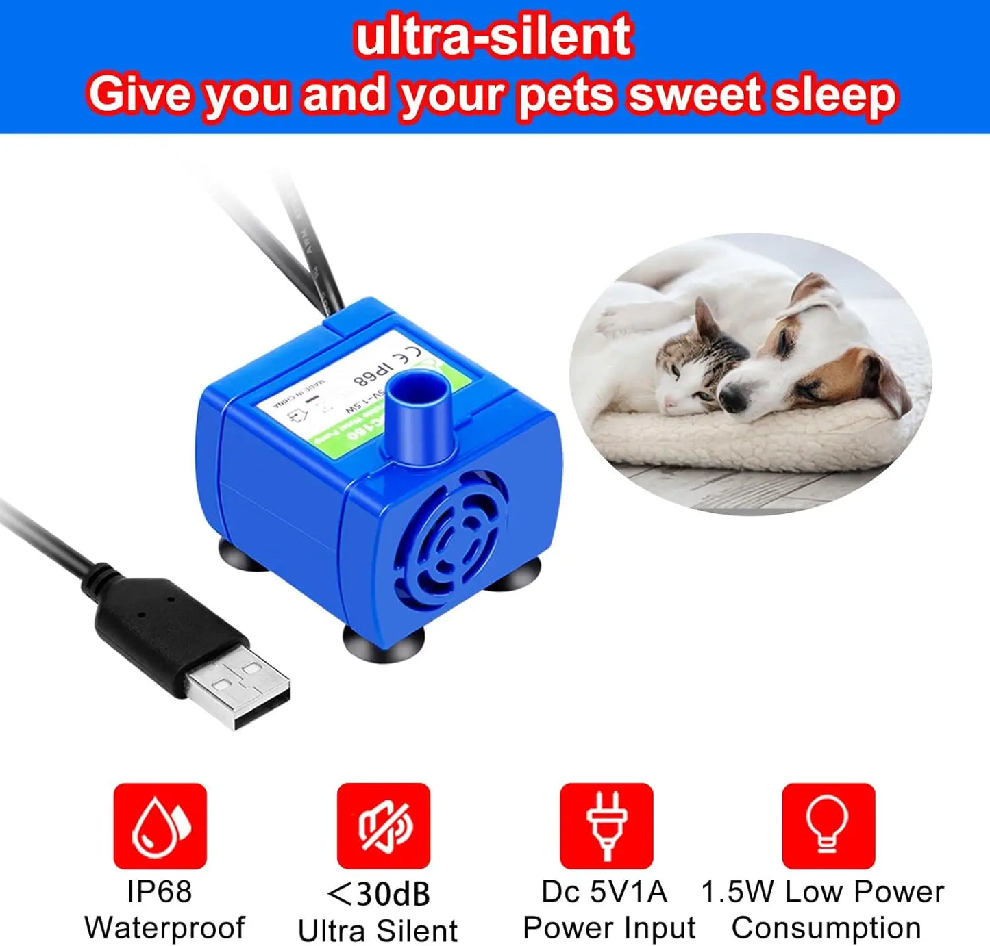 Bomba de agua con luz LED, motor de repuesto para fuente de agua para gatos, dispensador de bebederos con forma de flor, accesorios para mascotas, enchufe USB.