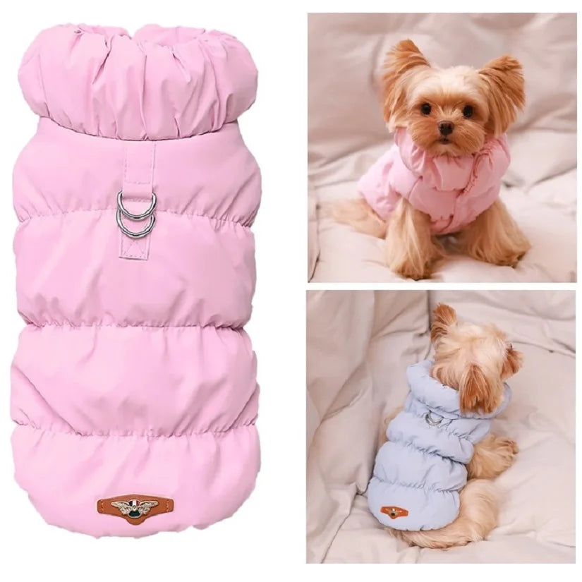 Abrigo de invierno de lujo para perros, chaleco de algodón cálido para mascotas, chaqueta gruesa de diseño para perros con anilla en D. Ropa Para Perro