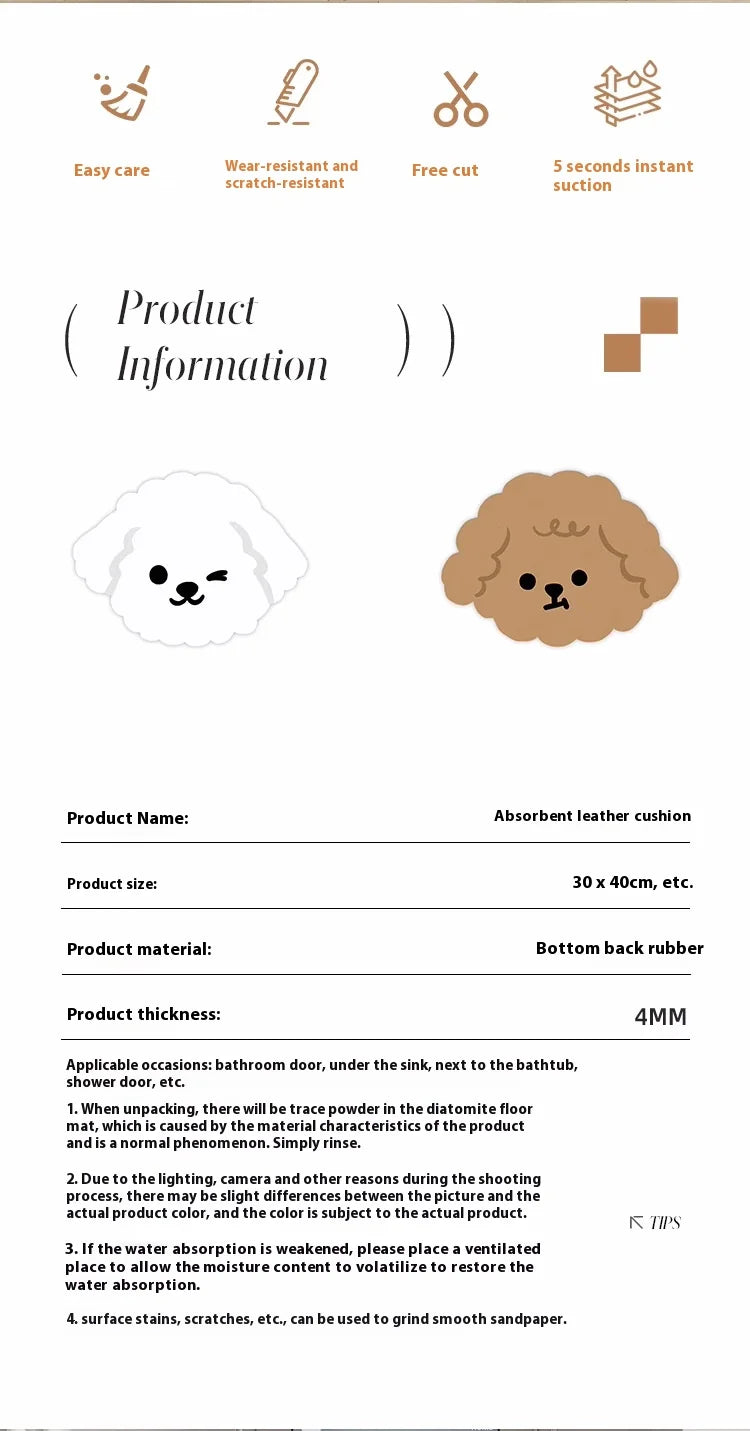 Mantel individual VIKAMA con diseño de mascotas de dibujos animados para gatos y perros, tapete para comederos, alfombra absorbente de aceite y barro de diatomeas para decoración del hogar.
