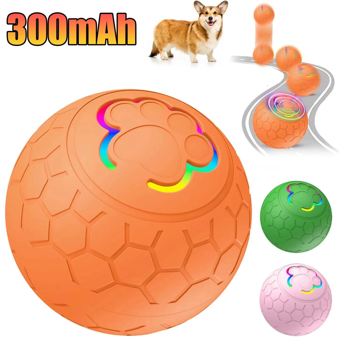 Pelota de juguete interactiva inteligente para perros, pelota de juguete electrónica para mascotas, pelota de juguete USB automática que rebota y rueda con luces RGB para cachorros y gatos.
