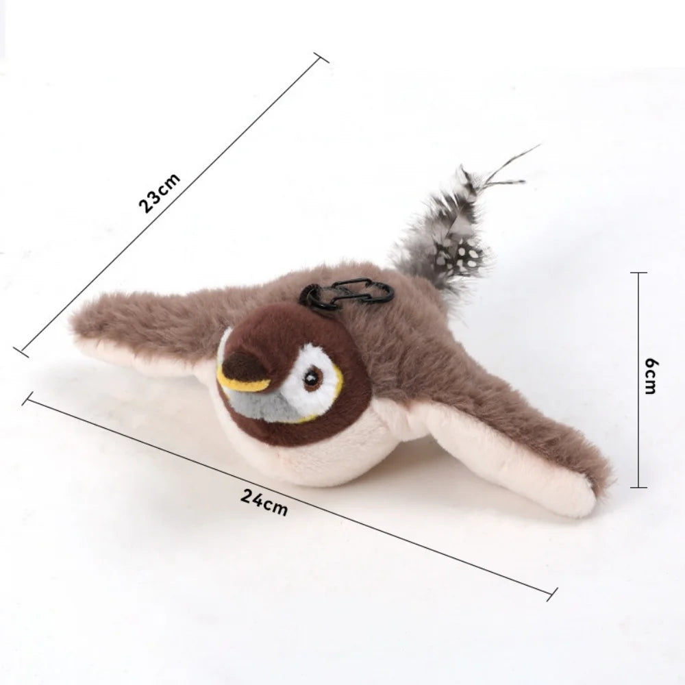 Juguete interactivo para gatos Pet Swing Sparrow, recargable por USB, que emite sonidos y aleteos (no vuela) y contiene hierba gatera. Ideal para gatos de interior.