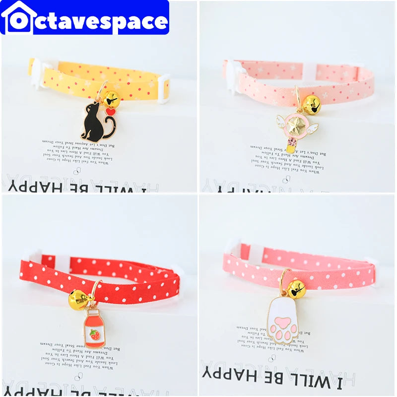 Collar original de primavera para gatos, color caramelo con cascabeles, ajustable, colorido, para gatitos y cachorros. Collares de moda para mascotas Vogue.