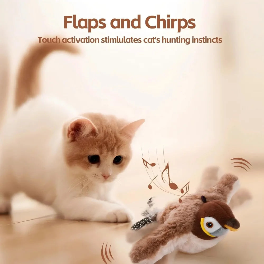 Juguete interactivo para gatos Pet Swing Sparrow, recargable por USB, que emite sonidos y aleteos (no vuela) y contiene hierba gatera. Ideal para gatos de interior.