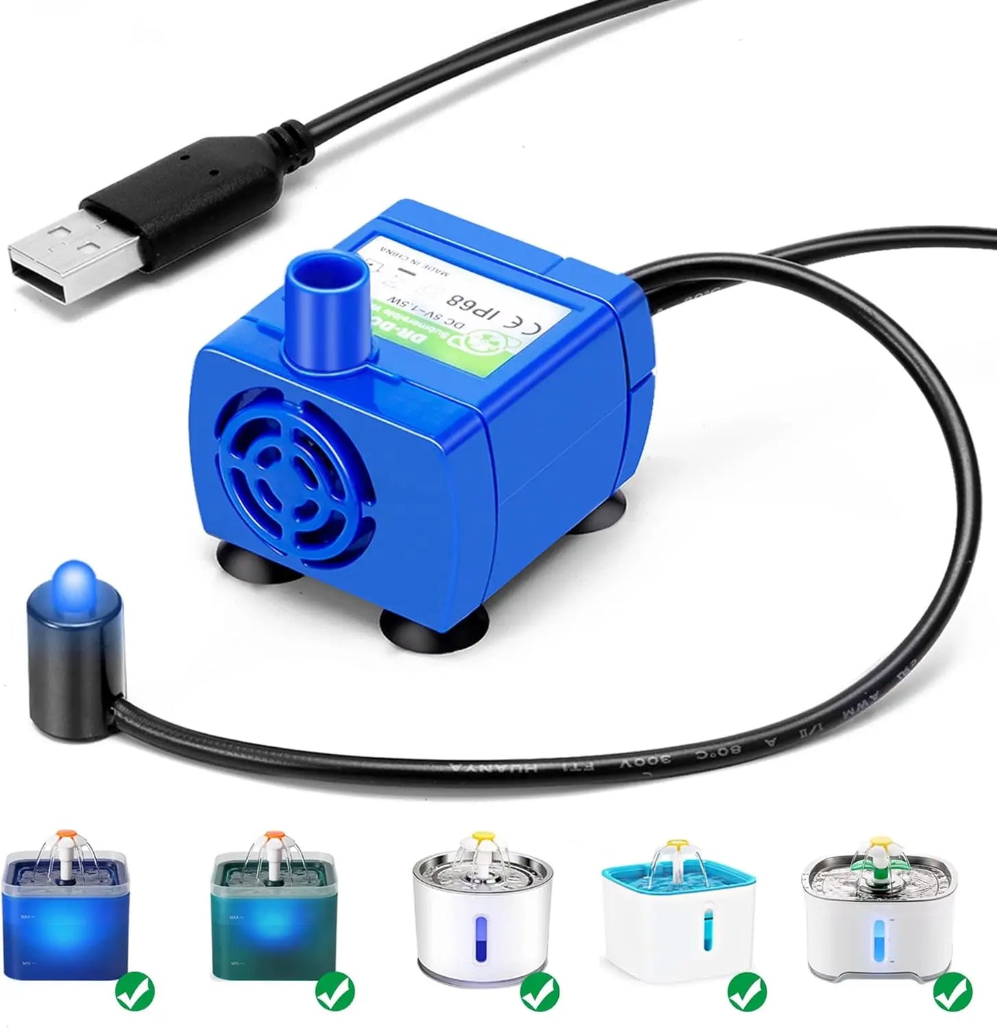 Bomba de agua con luz LED, motor de repuesto para fuente de agua para gatos, dispensador de bebederos con forma de flor, accesorios para mascotas, enchufe USB.