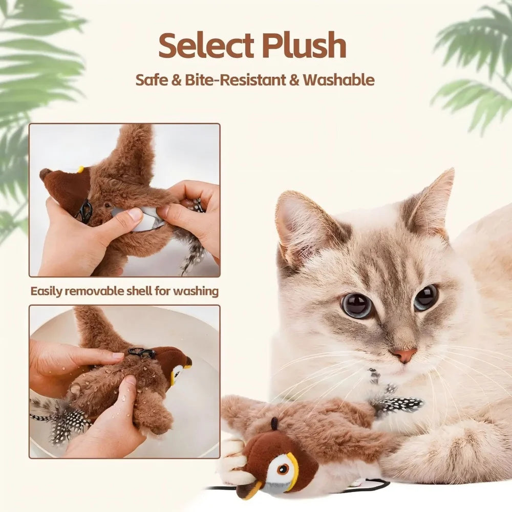 Juguete interactivo para gatos Pet Swing Sparrow, recargable por USB, que emite sonidos y aleteos (no vuela) y contiene hierba gatera. Ideal para gatos de interior.