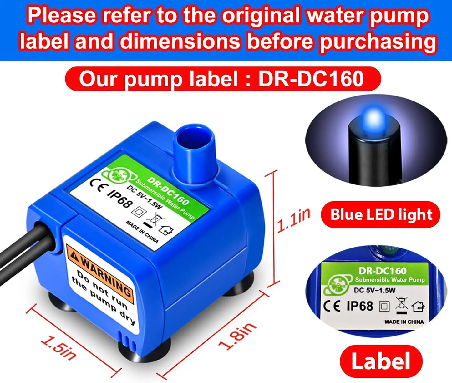 Bomba de agua con luz LED, motor de repuesto para fuente de agua para gatos, dispensador de bebederos con forma de flor, accesorios para mascotas, enchufe USB.